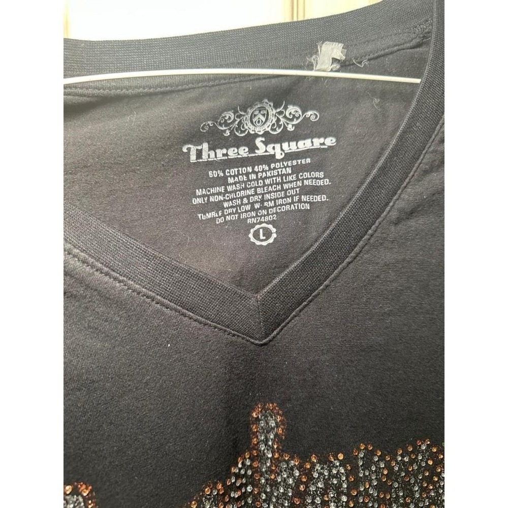 Vintage Black Texas Longhorns rhinestone V-neck shirt. Size large by Three squar - Picture 2 of 6